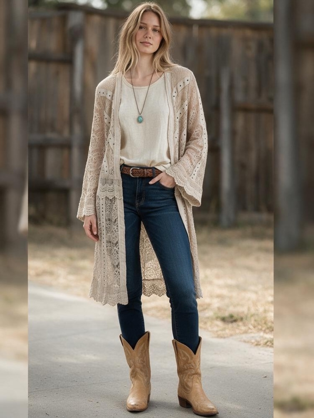 Vocal USA Lace Duster Cardigan Women’s Large Studded Boho Western Longline